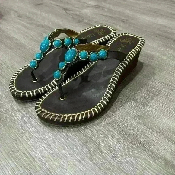 NWOB J. Renee Sandal Brown Blue Stone Wedges Women’s Size 7.5 - Picture 1 of 7